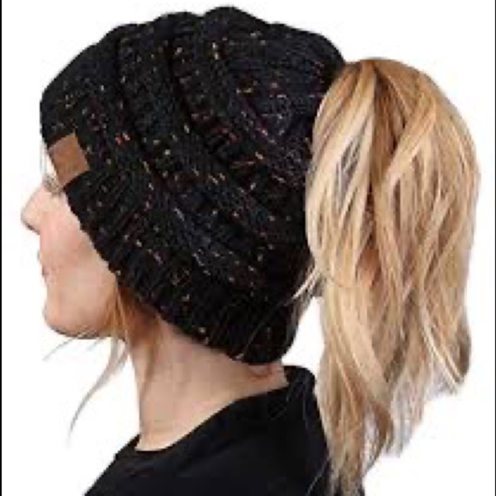 Black Confetti Pony/Messy Bun CC Beanie
